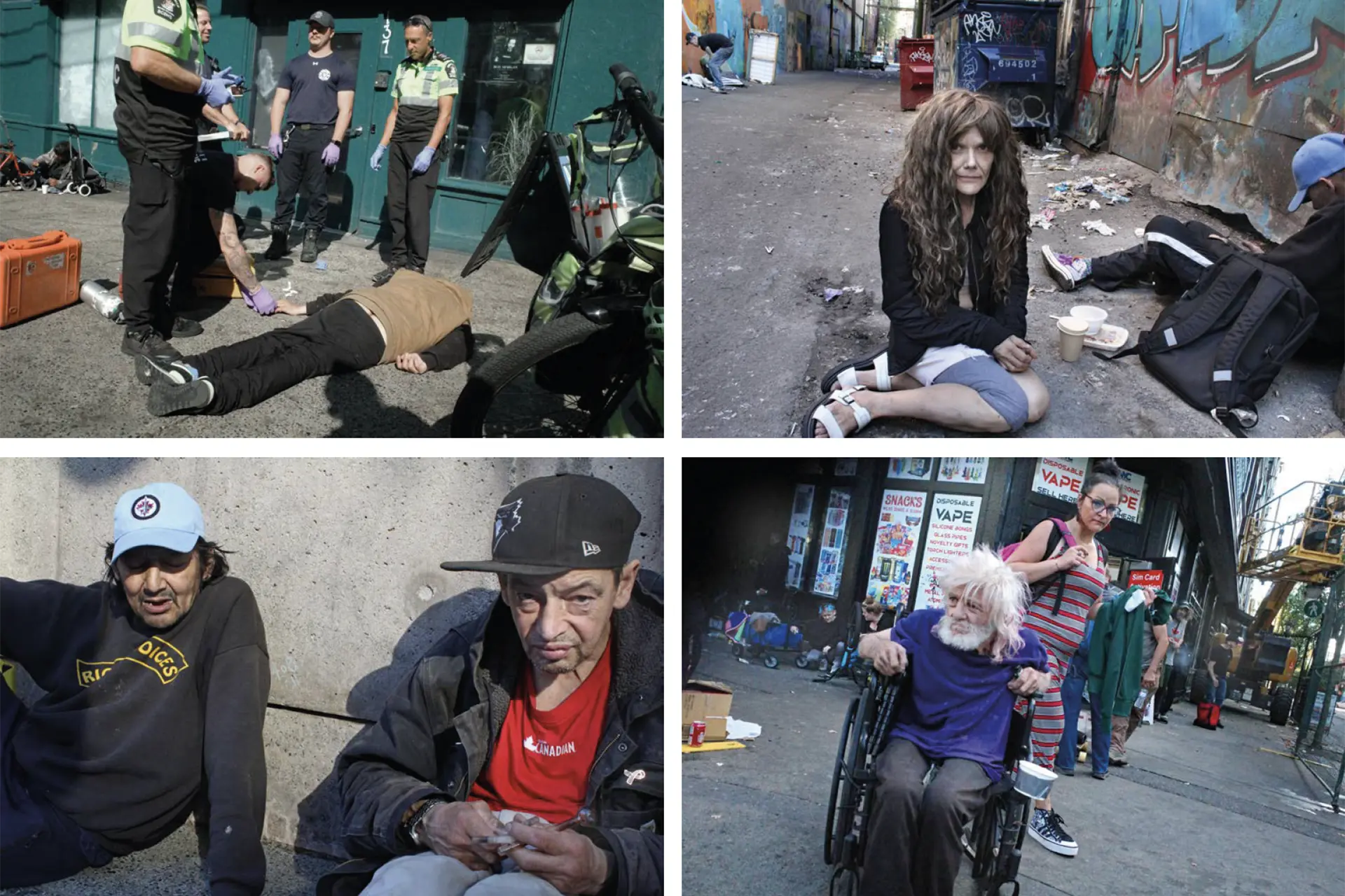 Collage van fentanylgebruikers in Vancouver tijdens de fentanylcrisis in Canada