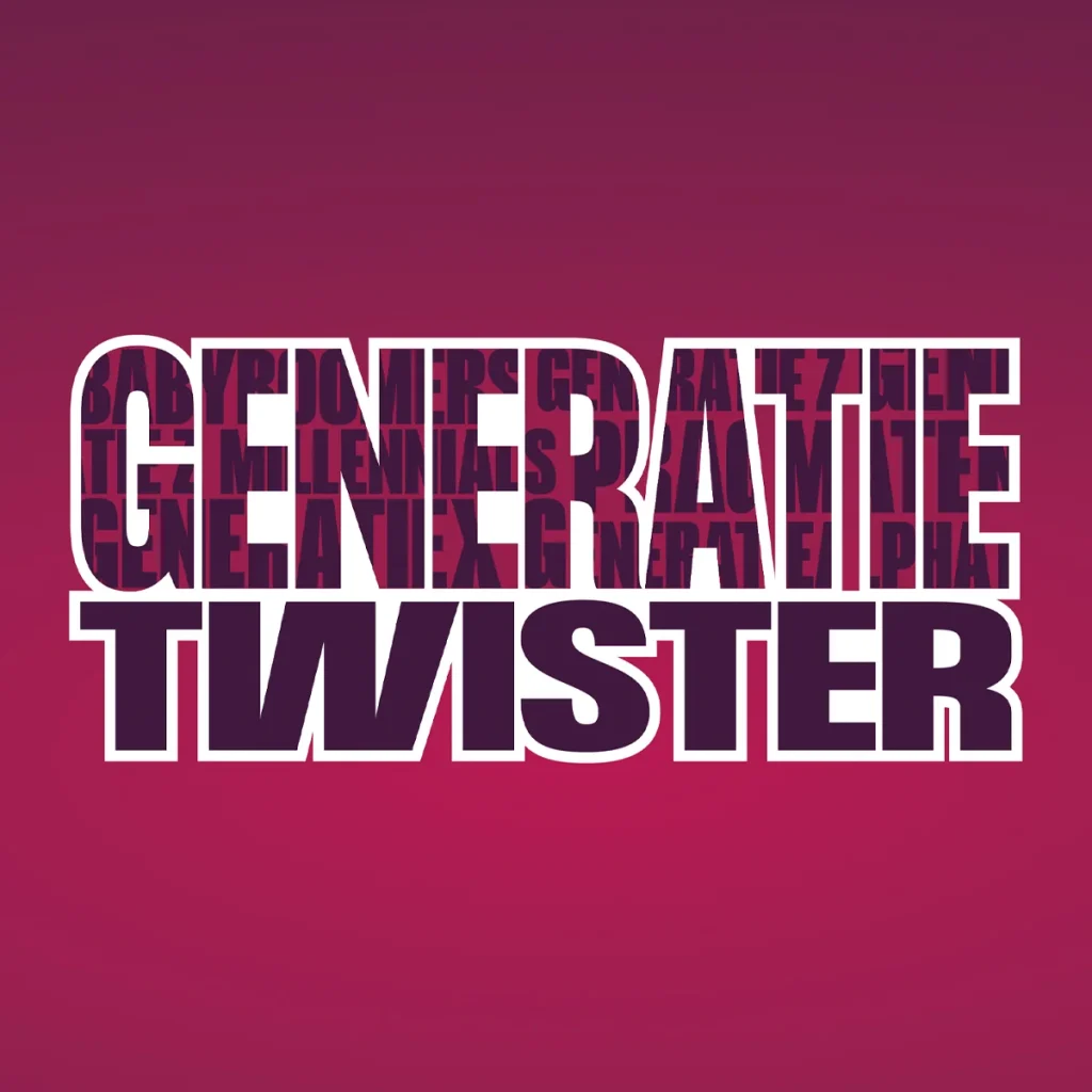 Logo van Generatietwister op een roze-paarse achtergrond.